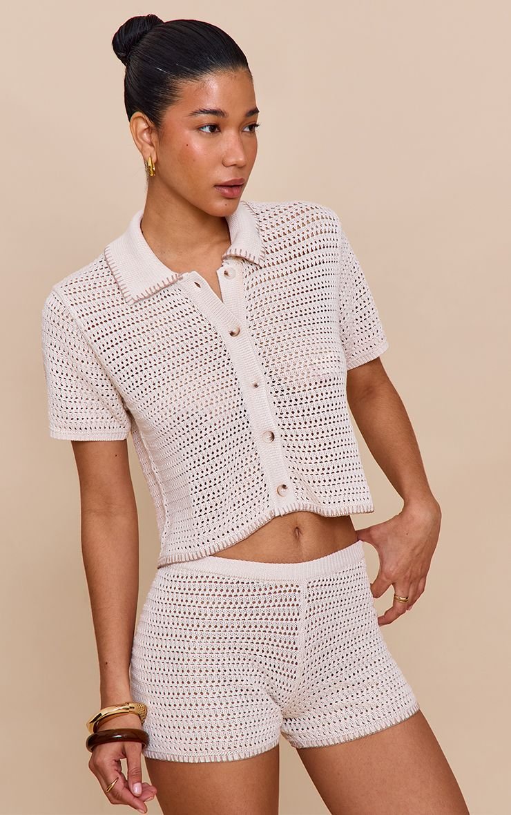Contrast Stitch Crochet Knit Shorts