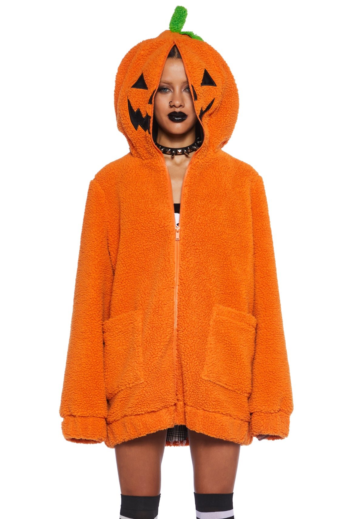 Orange pumpkin hooded sherpa jacket
