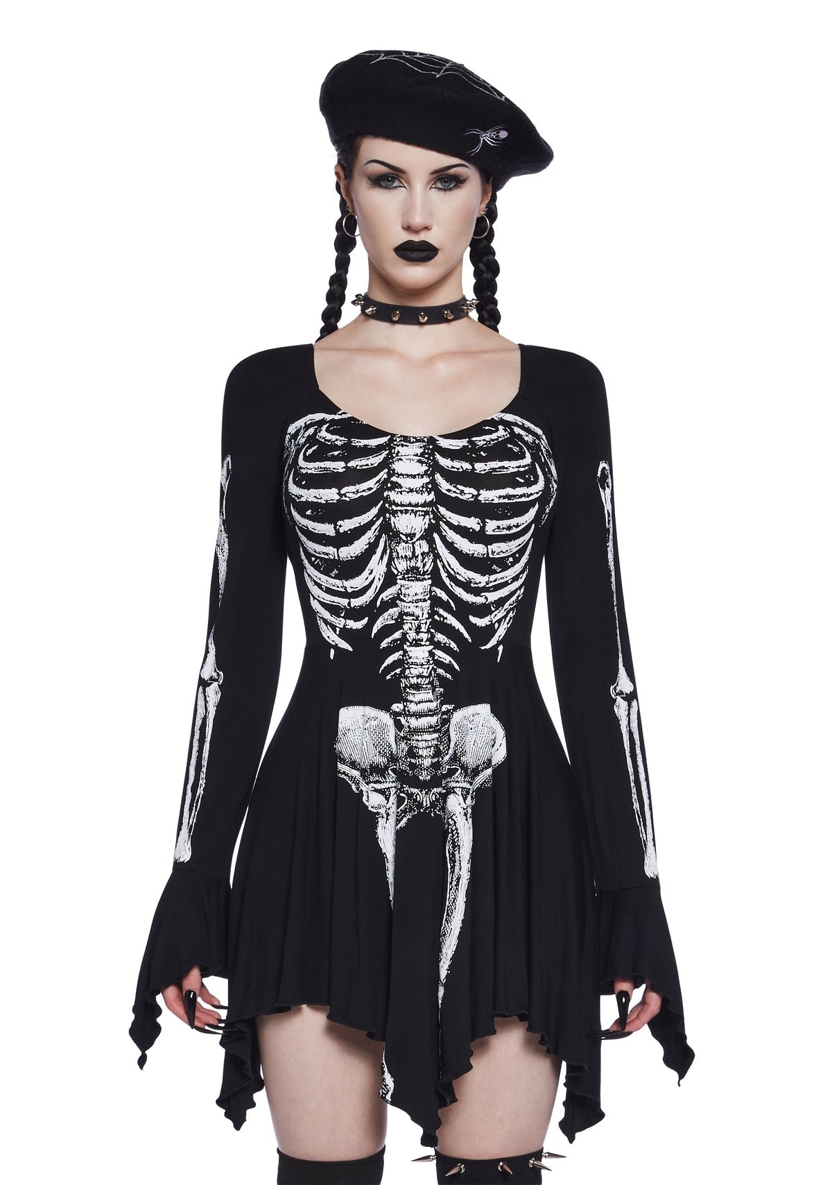 Black skeleton print mini dress
